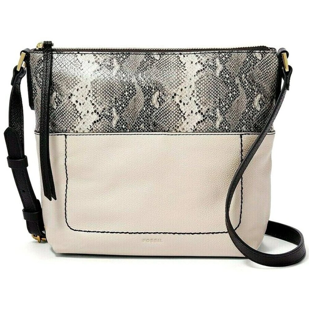 S Fossil Amelia Python White Leather Crossbody Handbag SHB2303874 NWT $168